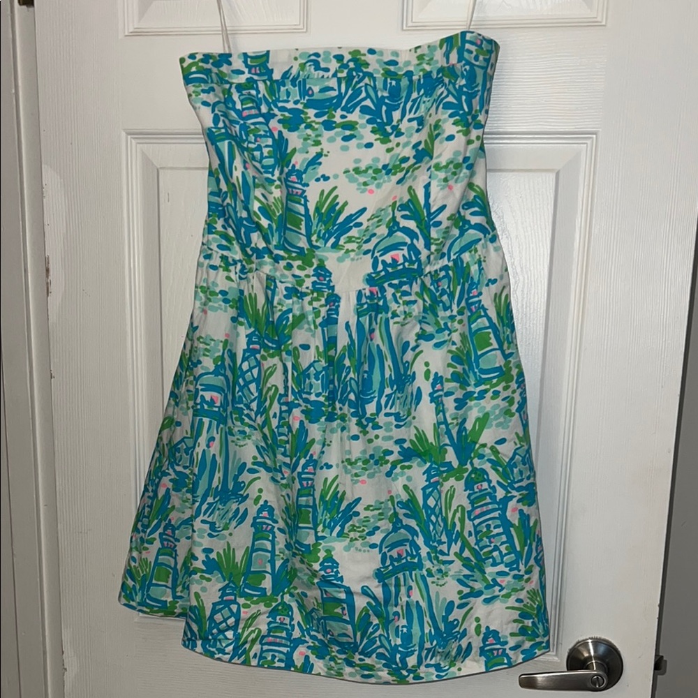 Lilly Pulitzer Blue and Green Strapless Dress